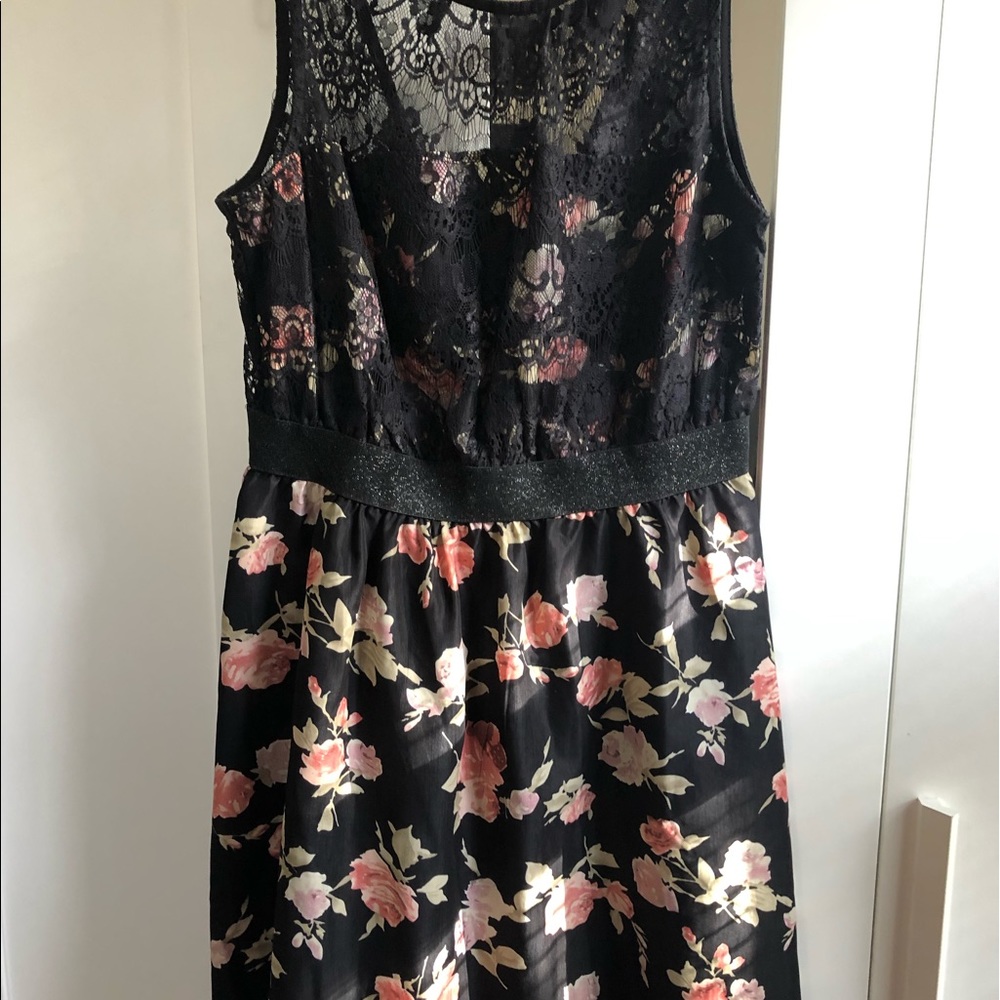 Black floral dress with lace detail